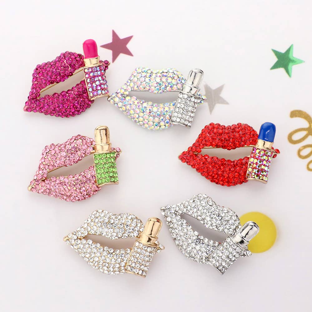 Sensibling Corp. - Vente Broches - Broche Épinglette Lèvre et Rouge à Lèvres Incrustée de Strass5