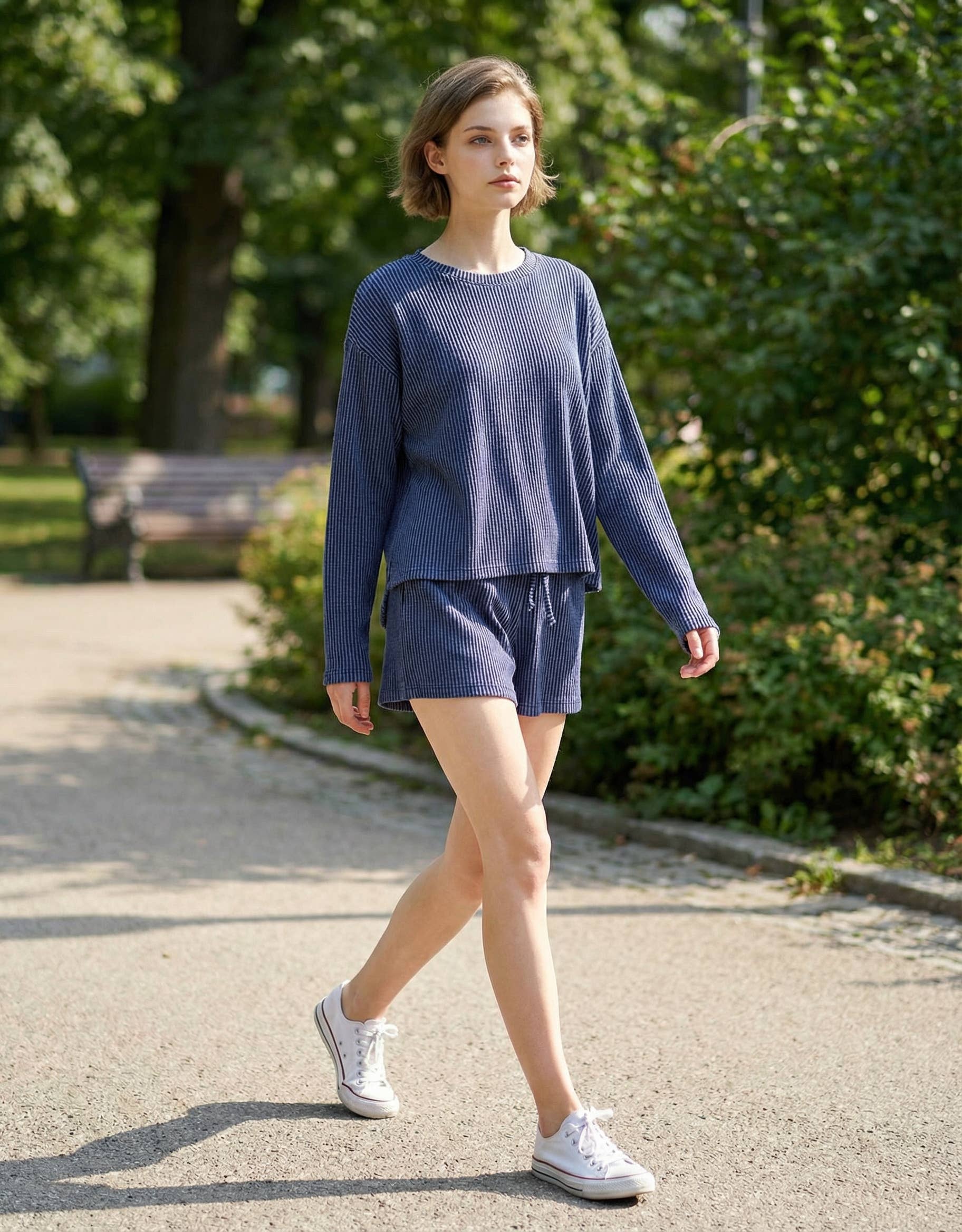 42POPS - Wholesale Lounge Set - Women's - Raised Rib Tee & Shorts 2PC Set 0