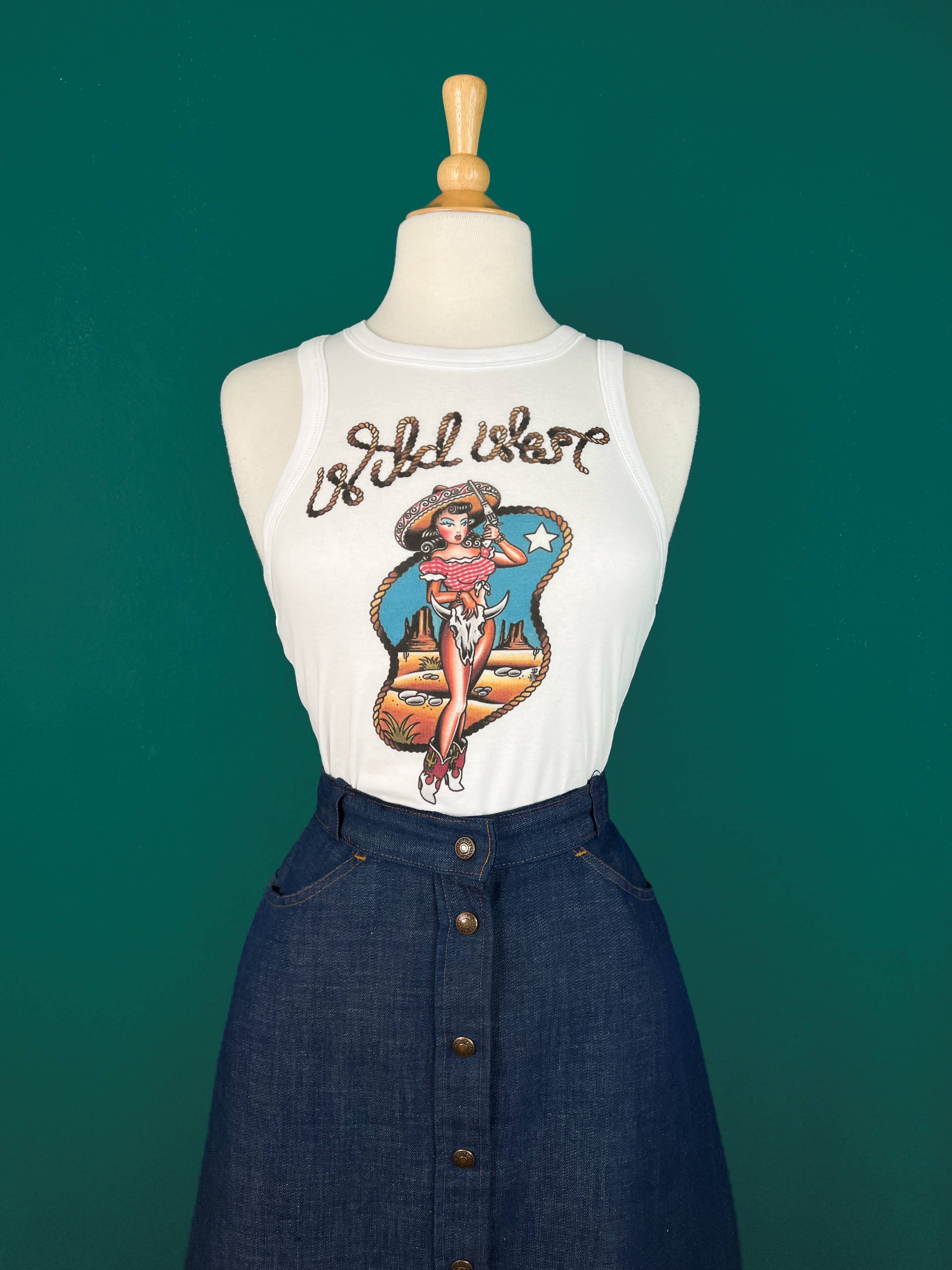 Mischief Made – wholesale Tank top – Women′s – Wild West Rib Racer Tank in White0