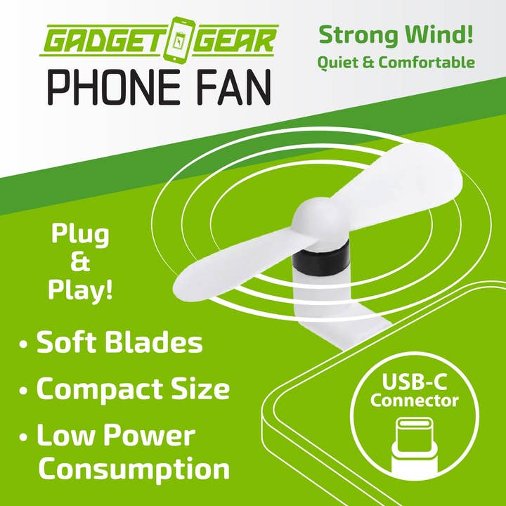 Novelty Brands - Wholesale Handheld Electric Fan - Gadget Gear USB-C Cell Phone Fan Attachment - 6/Display1