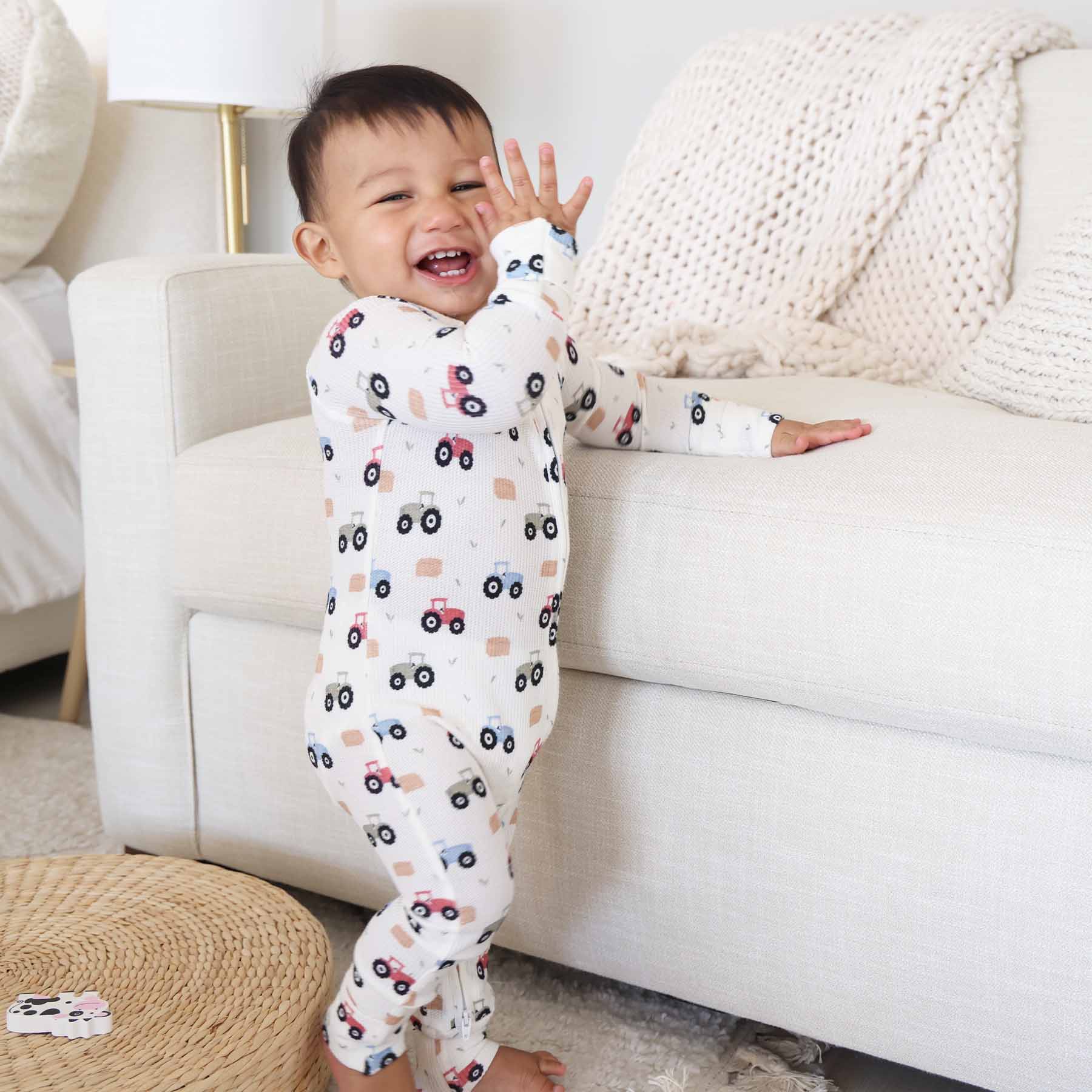 Caden Lane - Wholesale Jumpsuit - Baby - Little Farmer Bamboo Waffle Convertible Zip Romper8