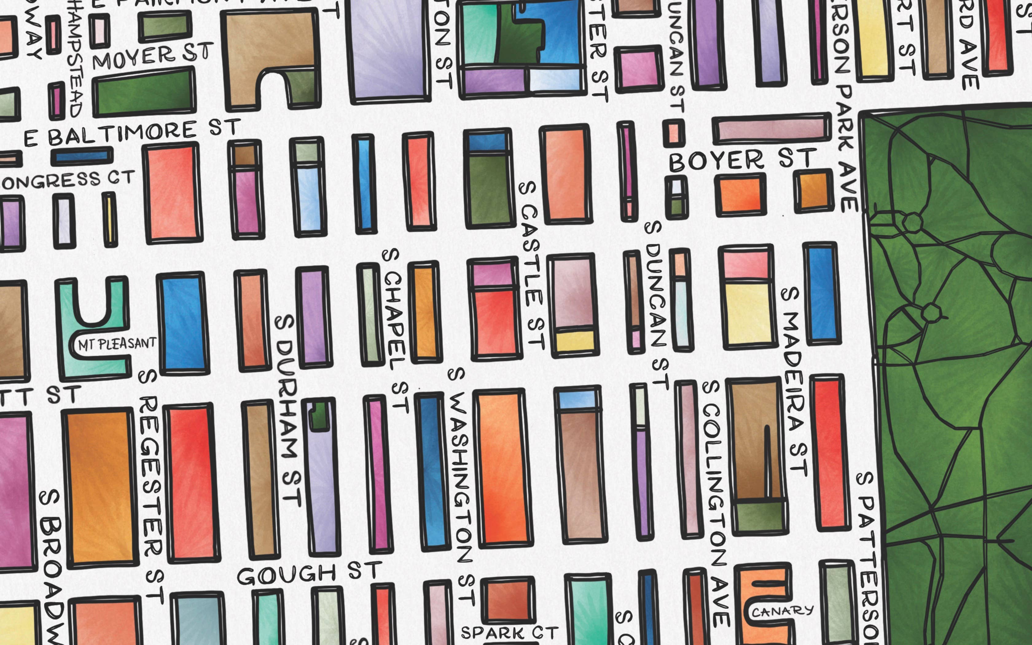 Terratorie Maps + Goods - Venta al por mayor Tarjetas de felicitación - Tarjeta de felicitación con diseño de mapa de Fells Point (Baltimore)1