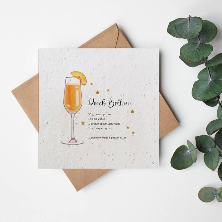 SQ Seed Paper wenskaart - Cocktails - Peach Bellini voor wholesale door Little Green Paper Shop