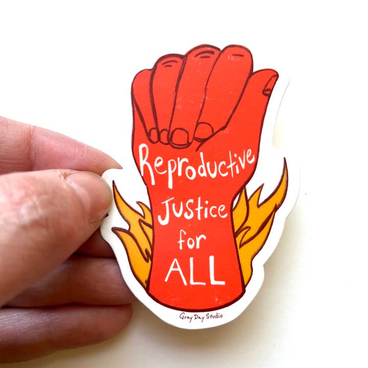 Reproductieve rechtvaardigheid voor iedereen, vlammende sticker voor wholesale door Gray Day Studio