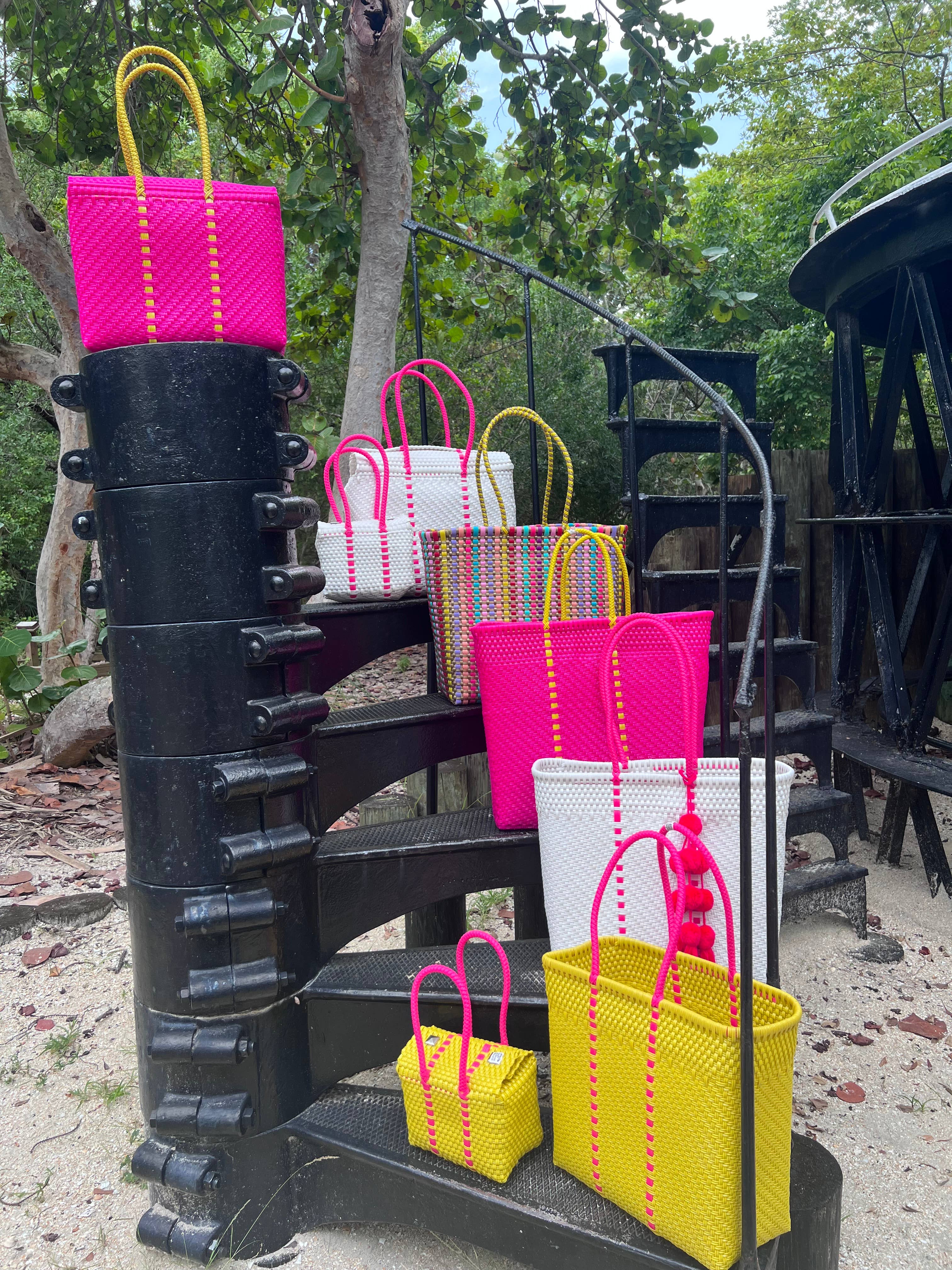 The Faria - Wholesale Beach Bag - Fuchsia Handwoven recycled plastic beach Bags 4