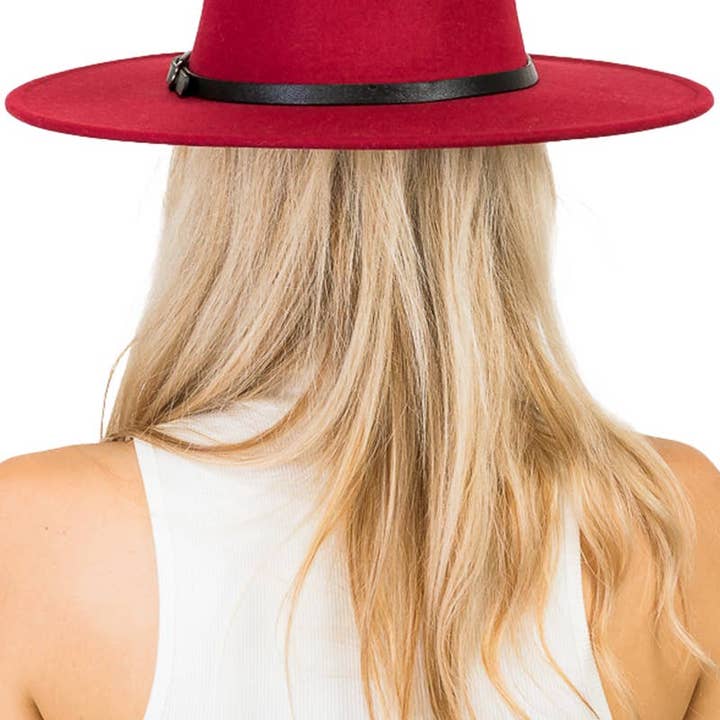 Cap Zone - Wholesale Fedora - Women's - Red Bottom Black Belt Rancher Hat Wide Brim23