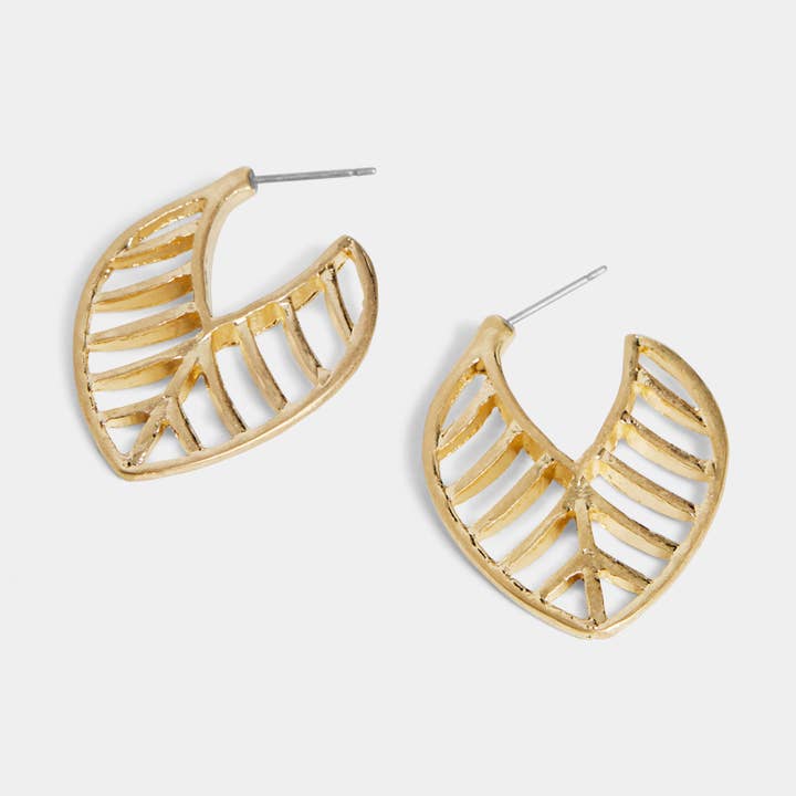 Pointed Leaf Hoop Earrings - Gold for wholesale by Whispers