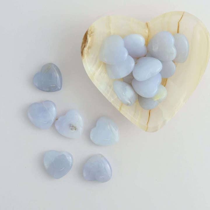 Blue Chalcedony Puffy Hearts 225g for wholesale by Mi Esperanza Minerals
