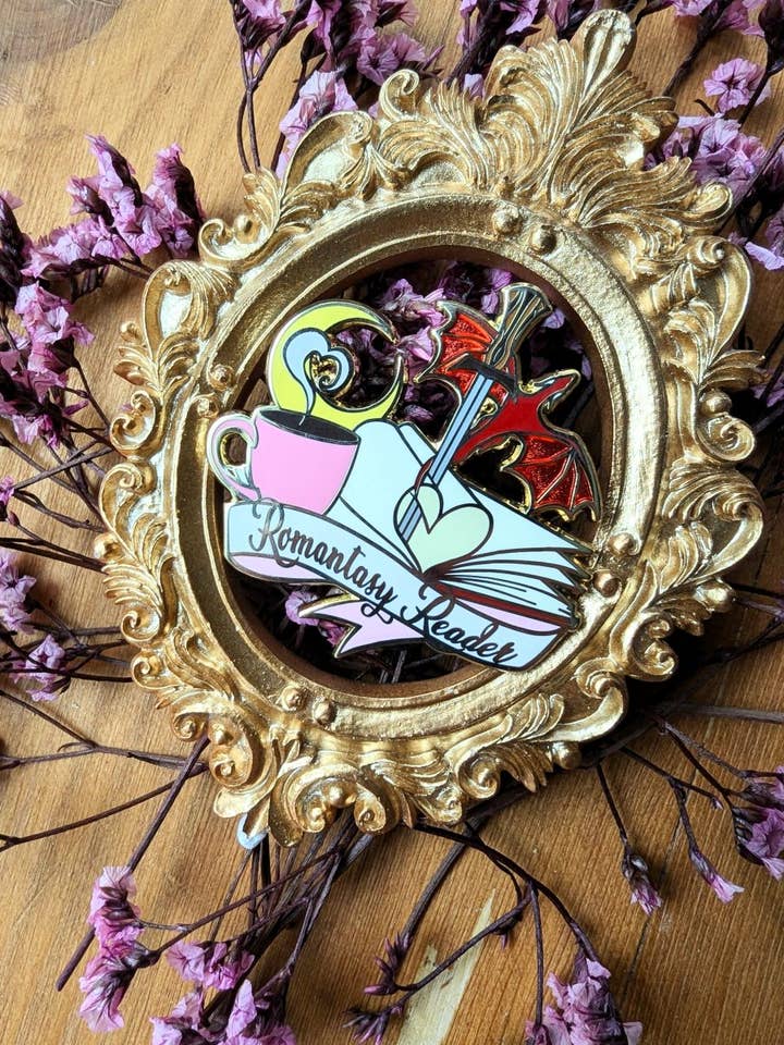 Romantasy Reader enamel pin for wholesale by Geek and Artsy