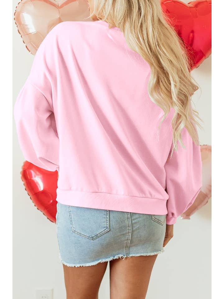 PRETTY BASH - Wholesale Sweatshirt - Women's - Bow Embroidered Lantern Sleeve Sweatshirt