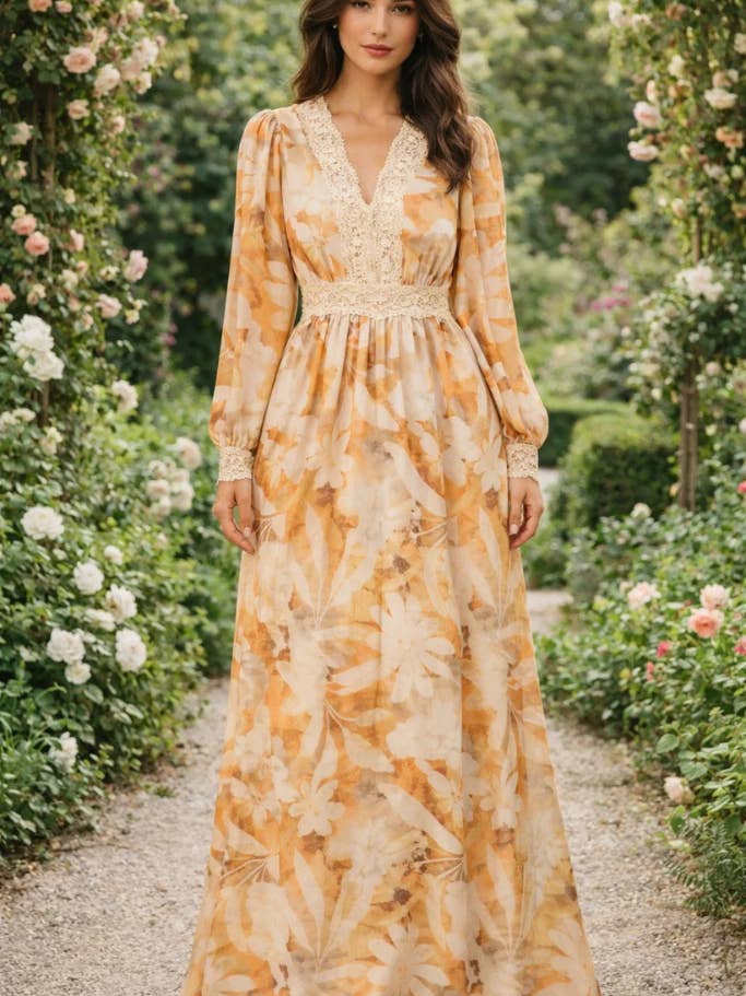 R8476 Print Satin Maxi Dress for wholesale by Rokoko by Dazz