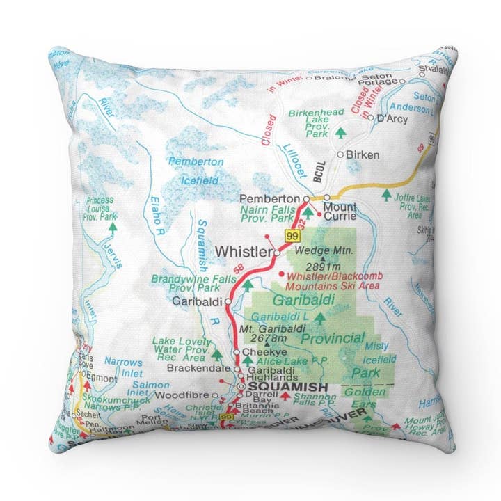 Whistler British Columbia Map Pillow for wholesale by Daisy Mae Designs