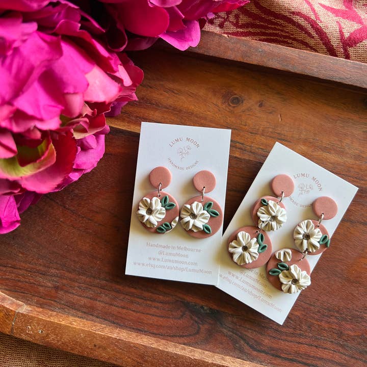 Earthy Floral Earrings - Short & Round options for wholesale by Lumu Moon Handmade Designs