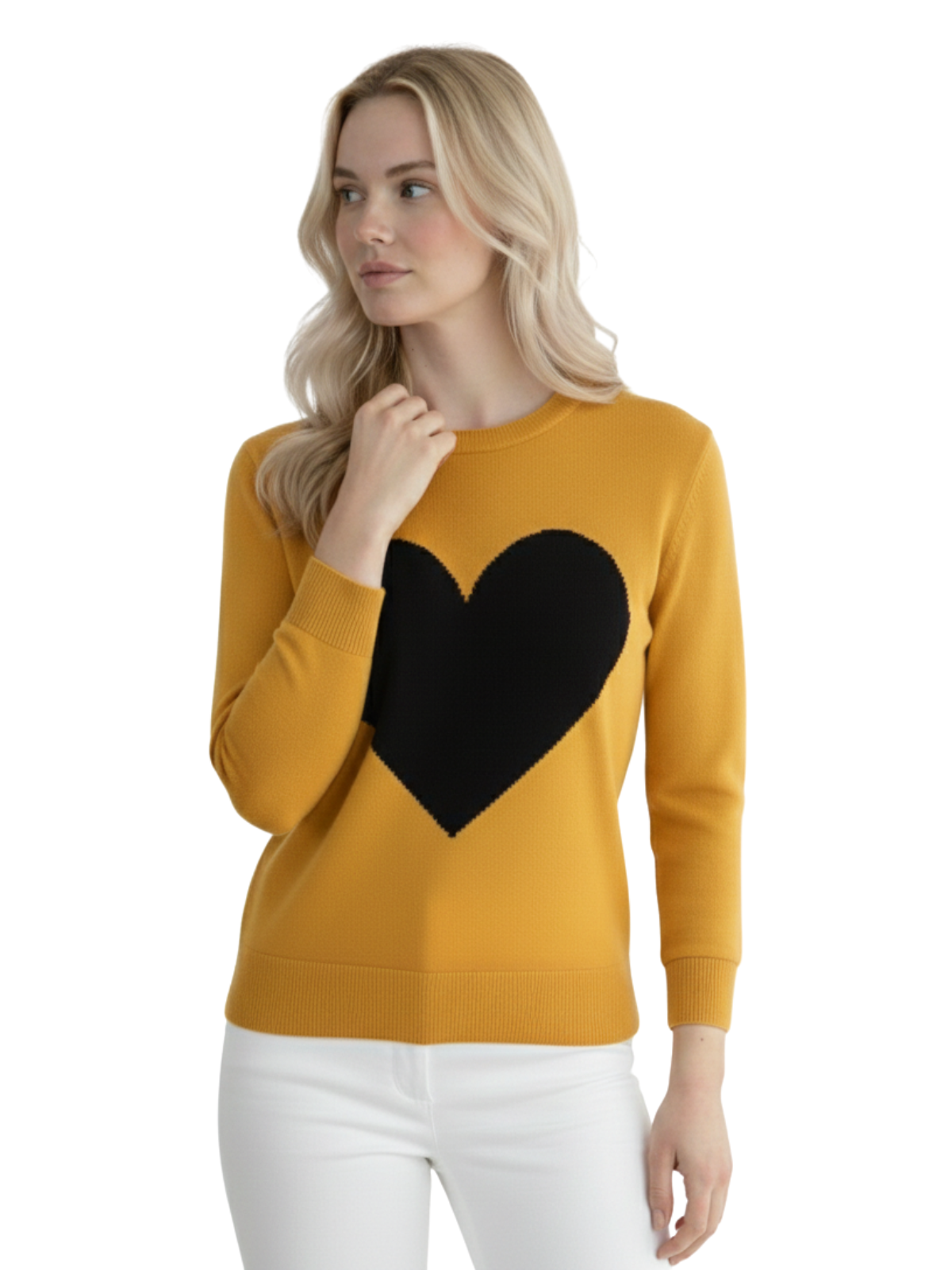 Mak - Vente Pull en maille – femme - Pull à col rond en chenille à manches 3/4 en forme de cœur MK359543