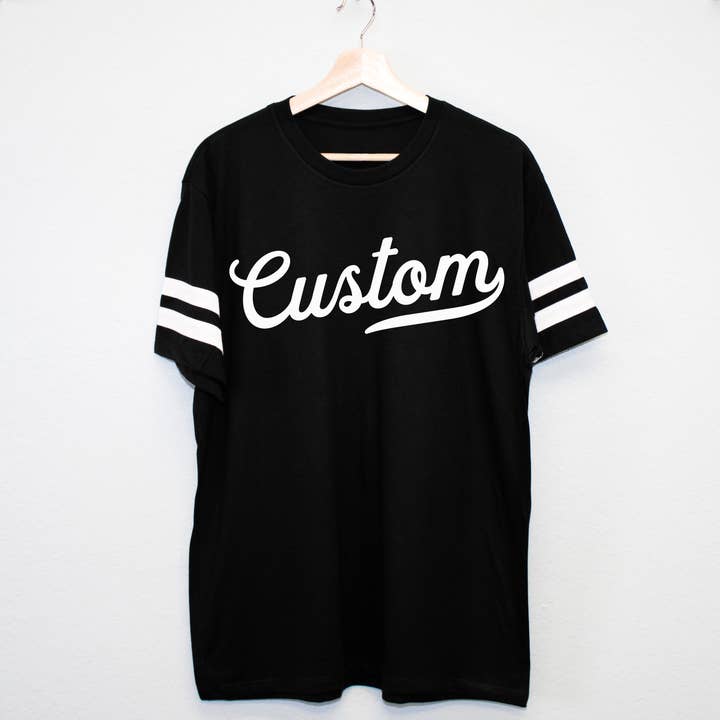 CUSTOM VARSITY Unisex T-Shirts, Your Team, School, City for wholesale by Nobullwoman Apparel