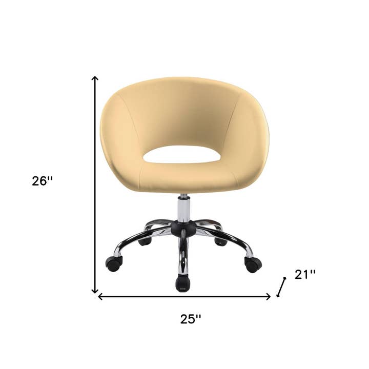 HomeRoots – wholesale Chair – Beige and Silver Faux Leather Adjustable Height Swivel Rolling Office Chair2