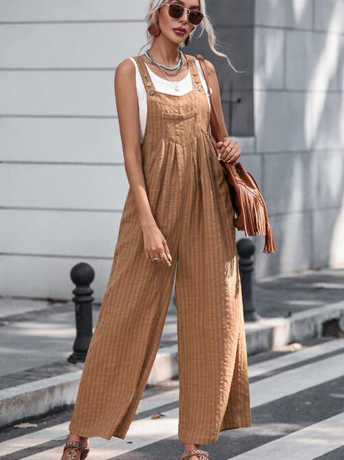 Texture Buttoned Wide Leg Overalls for wholesale by Fashion Quality Boutik