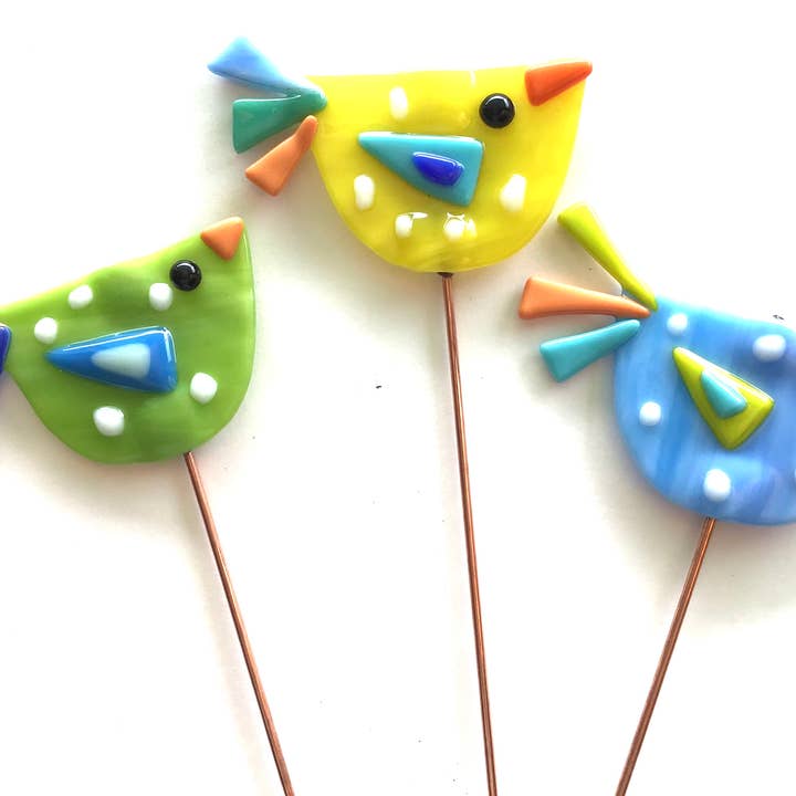 Fish Tales - Wholesale Garden/Lawn Stake - Bird plant stake fused glass3