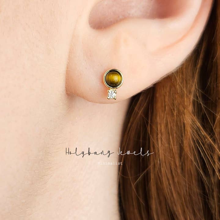 Tijgeroog verfijnde oorstekers - E-S1637 voor wholesale door HolyBang Jewels