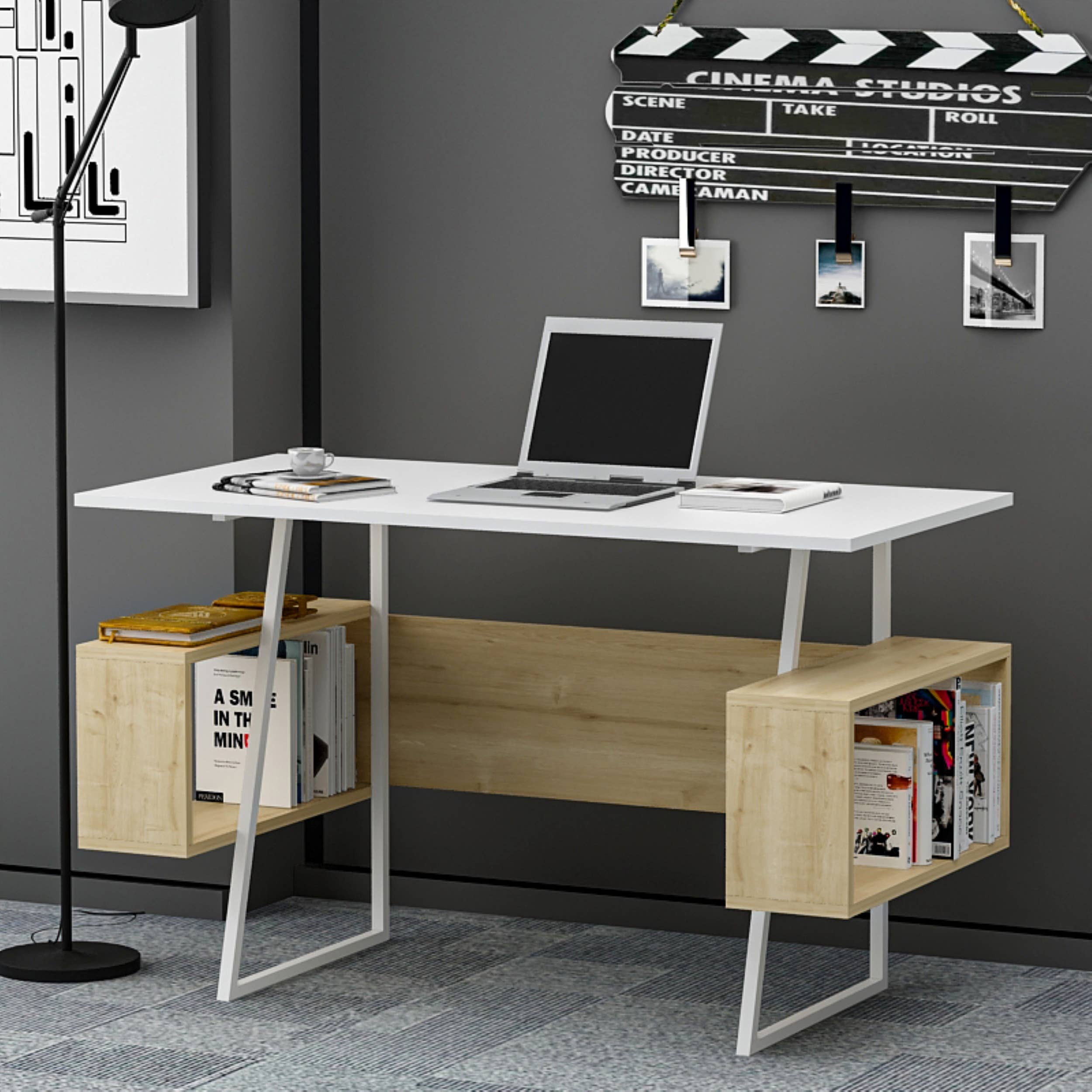 P&W Design - Venta al por mayor Juegos de escritorio - Escritorio de estudio P&W con estantes para ordenador portátil8