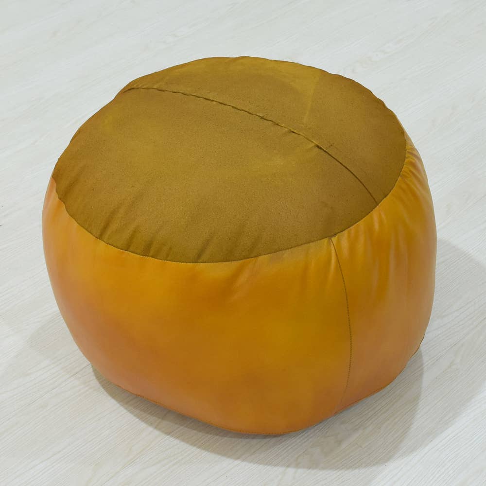 BBH Homes LLC - Wholesale Pouf - Solid Handmade Leather Round Pouf Mustard Color BBH Homes3