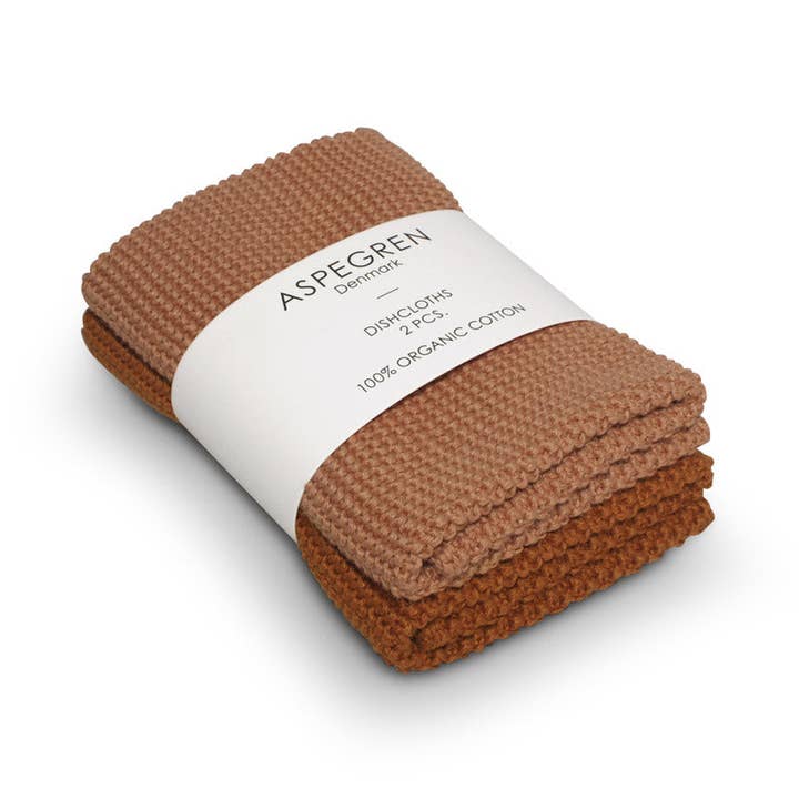 Aspegren Denmark - Wholesale Theedoek/vaatdoek - Vaatdoeken - 100% biologisch katoen - Set van twee - Gebreid - Effen - Pompoen