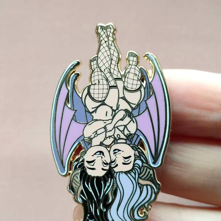 Let's Hang Hugging Gothic Bats Pin ft. Rey Paez for wholesale by WitchesandPins