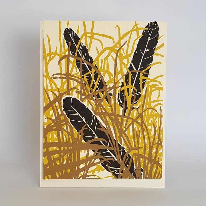 Fall Raven Feathers in Grass Blank Note Card, Greeting Card for wholesale by Little Green