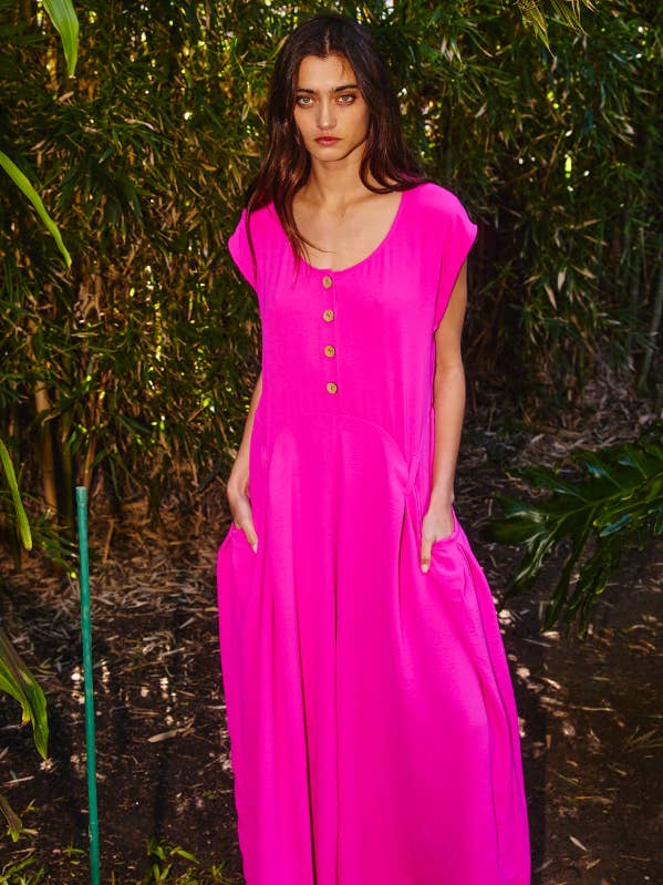 R5277 OUTLET SALE Scoop Neck Wide Leg Solid Jumpsuit for wholesale by BUCKETLIST OUTLET