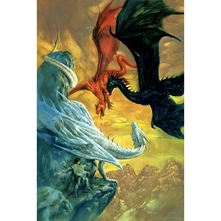 Drakstrid Svart Röd Silver Stridande Himmel Drakkonst Affisch Poster för wholesale av Gotham Gifts