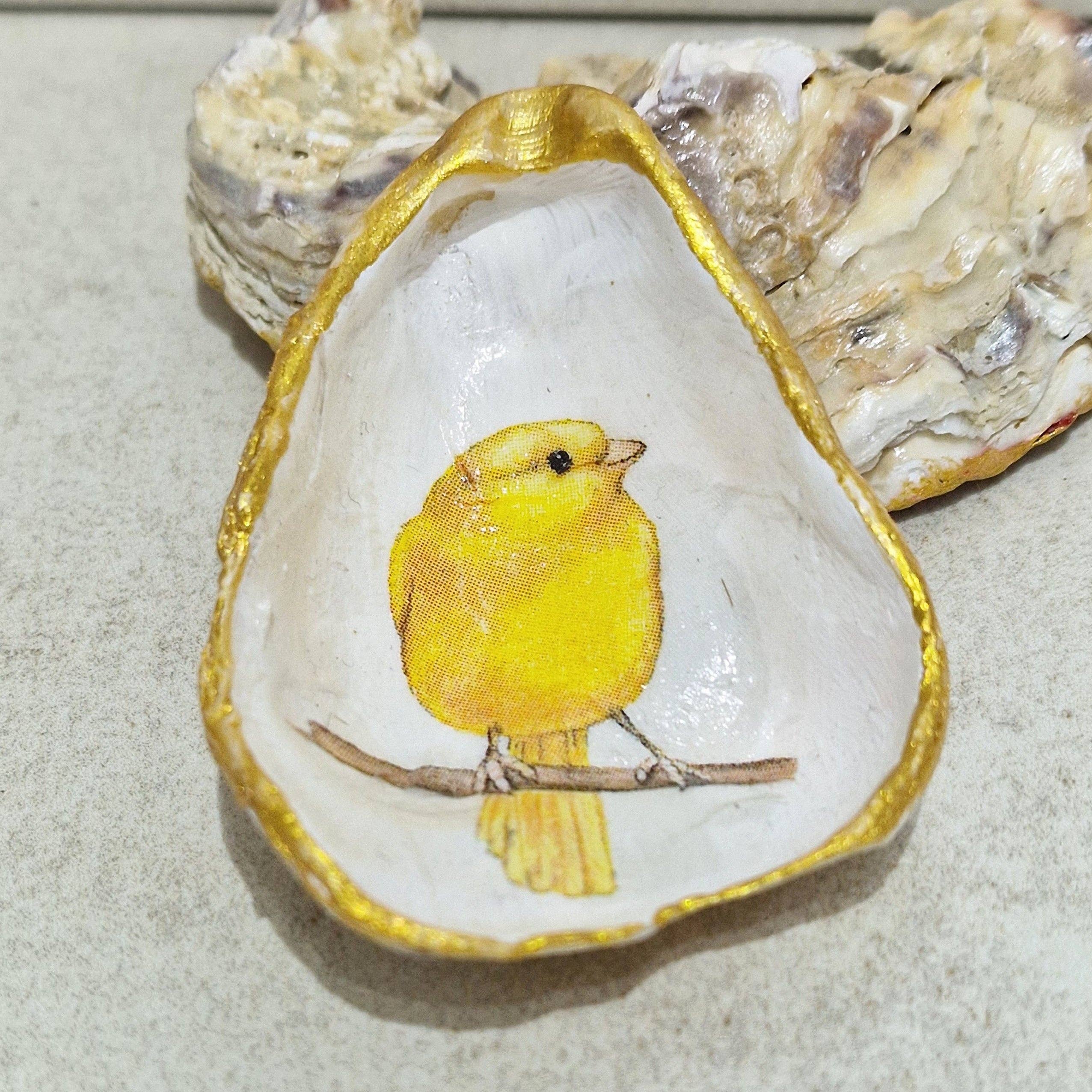 Bee my Oyster – wholesale Jewellery dish – Canary Yellow Bird Flower Oyster Shell Trinket Dish1