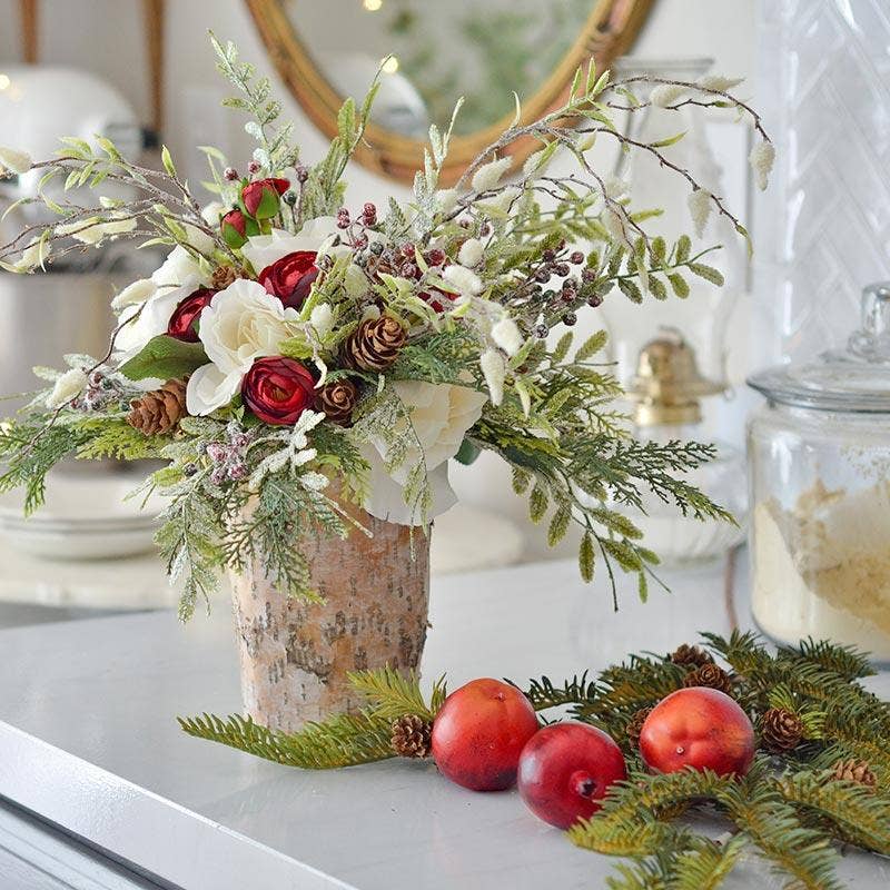 Factory Direct Craft - Vente Décoration de Noël - Branche de baies givrées et feuilles de lotus de 30 cm4