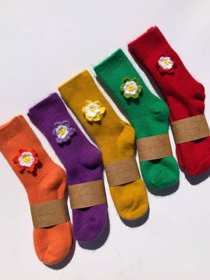 CROCHET DAFFODIL WOOL SOCKS for wholesale by Billy Bamboo