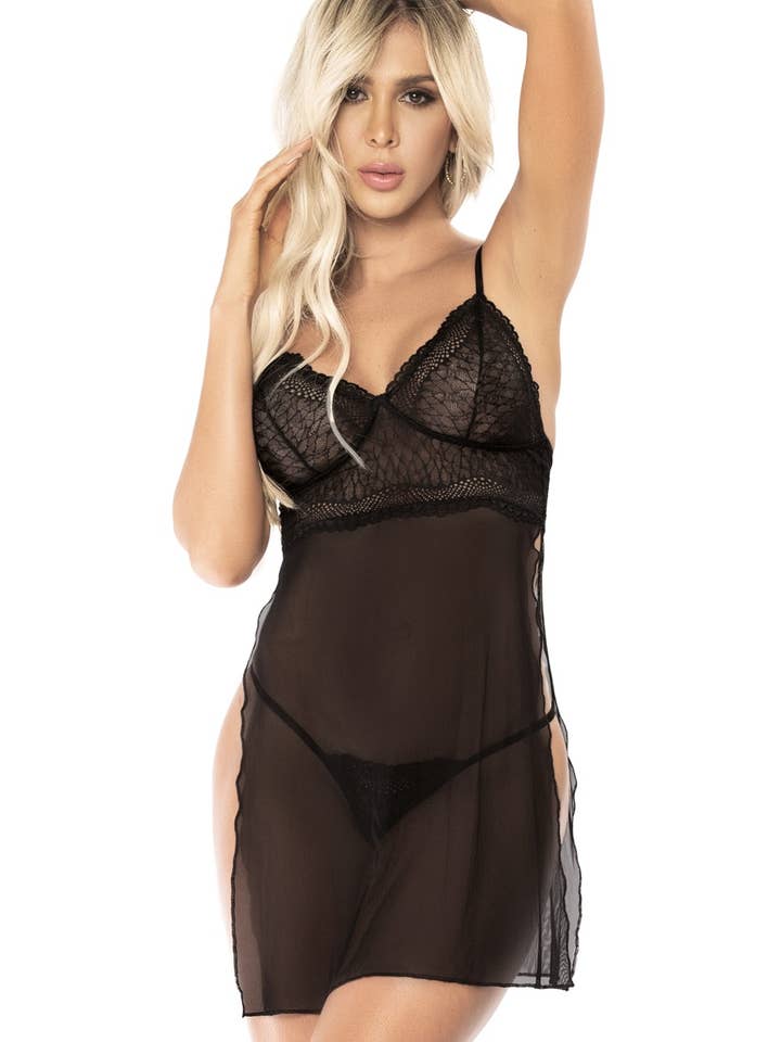 Svart transparent spets och fisknät nattlinne för wholesale av Mapalé