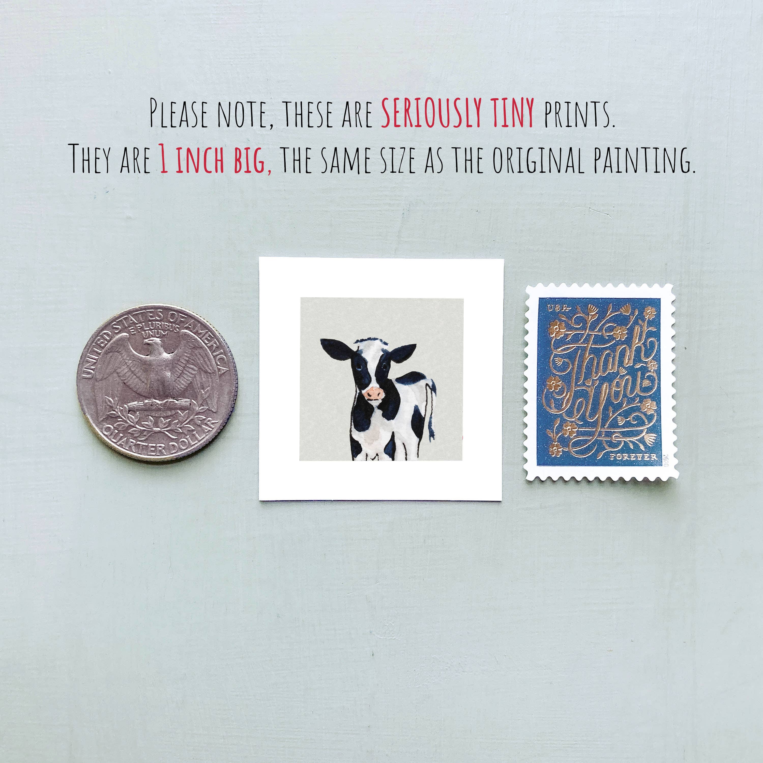 Mick's Art Goods - Wholesale Art Print - Mini 1" Cow Animal Tiny Watercolor Framed Art Print4