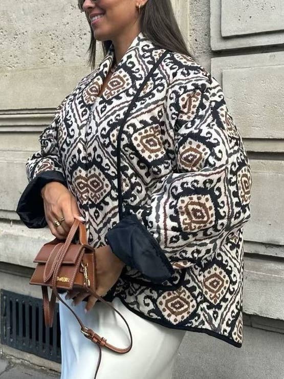 Fashion Fake Two-Piece Floral Print Padded Jacket for wholesale by Rosa Clothing