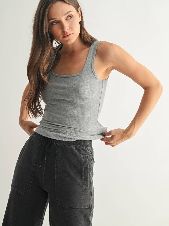Mono B - Wholesale Tank Top - Women's - Square Neck Ribbed Tank Top