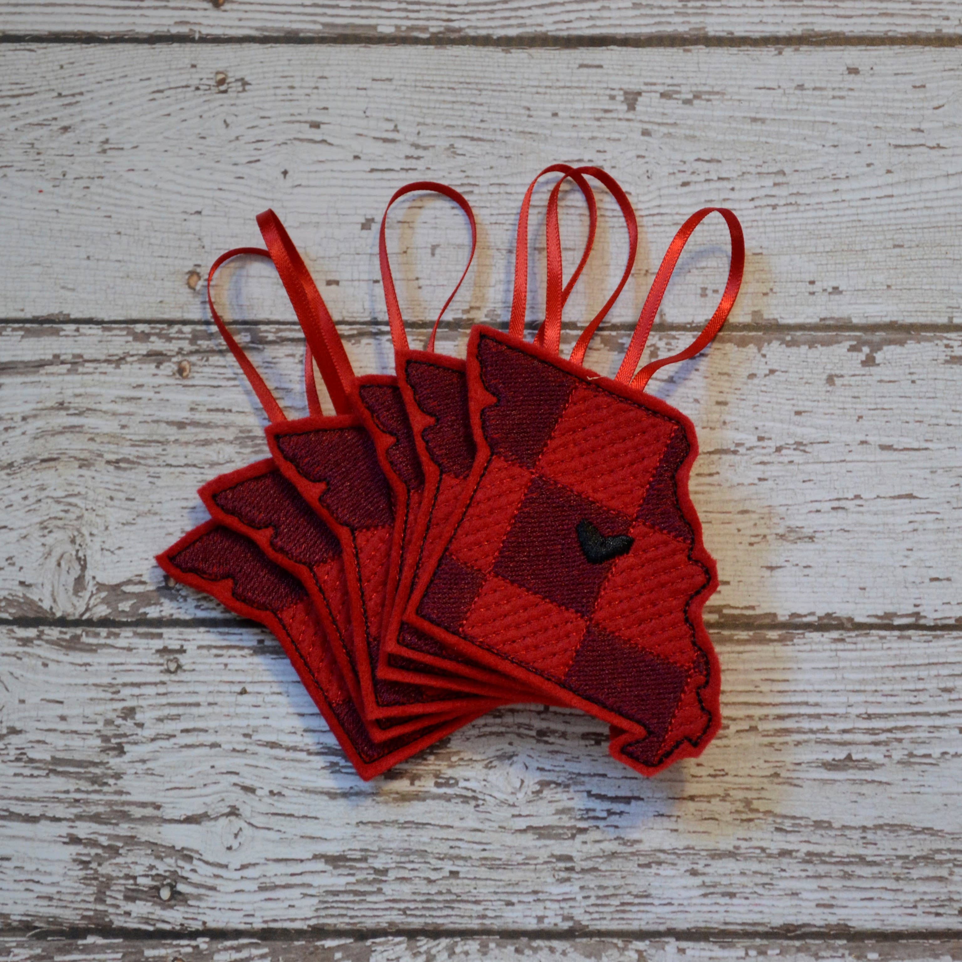 SewMuchMoreStore - Wholesale Ornament - State Red Buffalo Plaid Embroidered Felt Ornament - Holiday17
