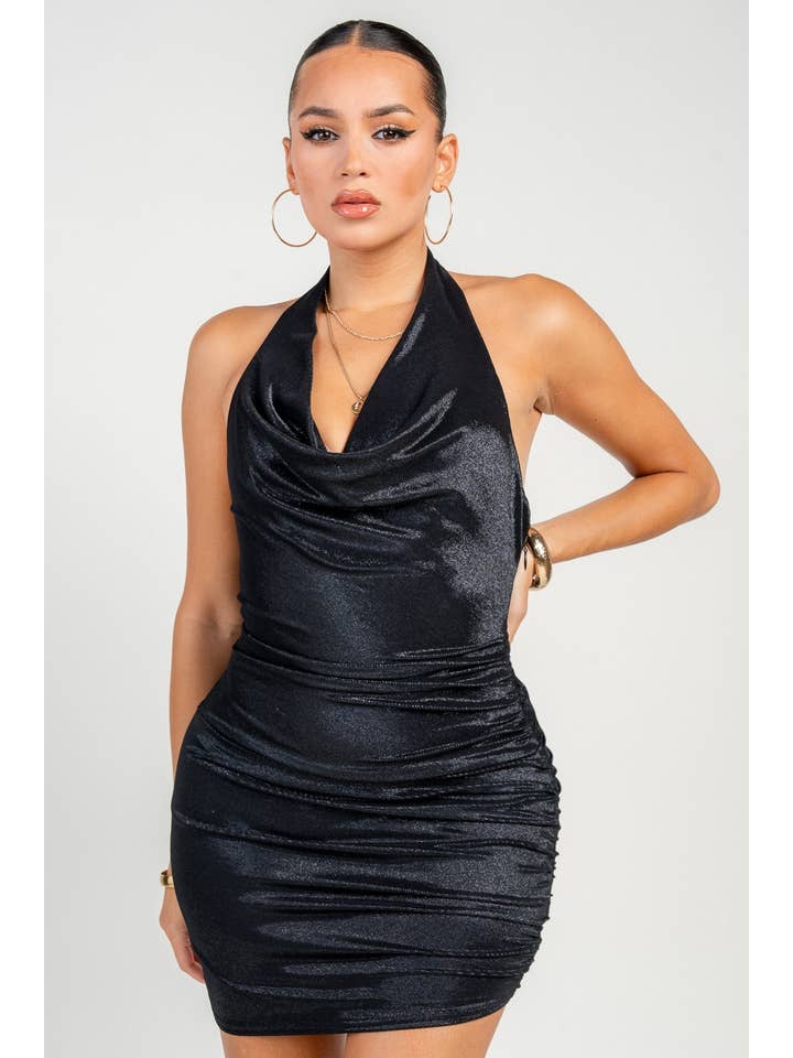 PRIVY - Wholesale Dress - Women's - Cowl Halter Neck Asymmetrical Hem Mini Dress20