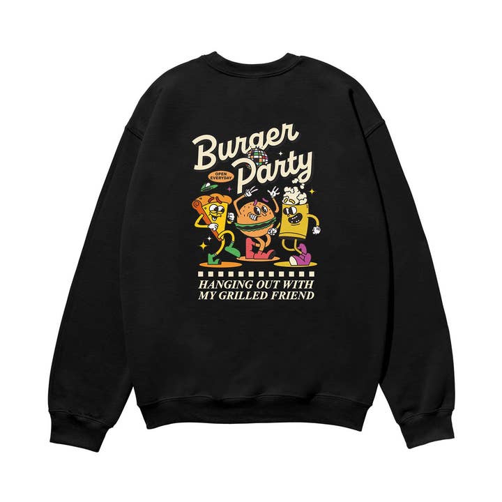 Burger Party Heavyweight Organic Sweatshirt Black for wholesale by Weekend Concept