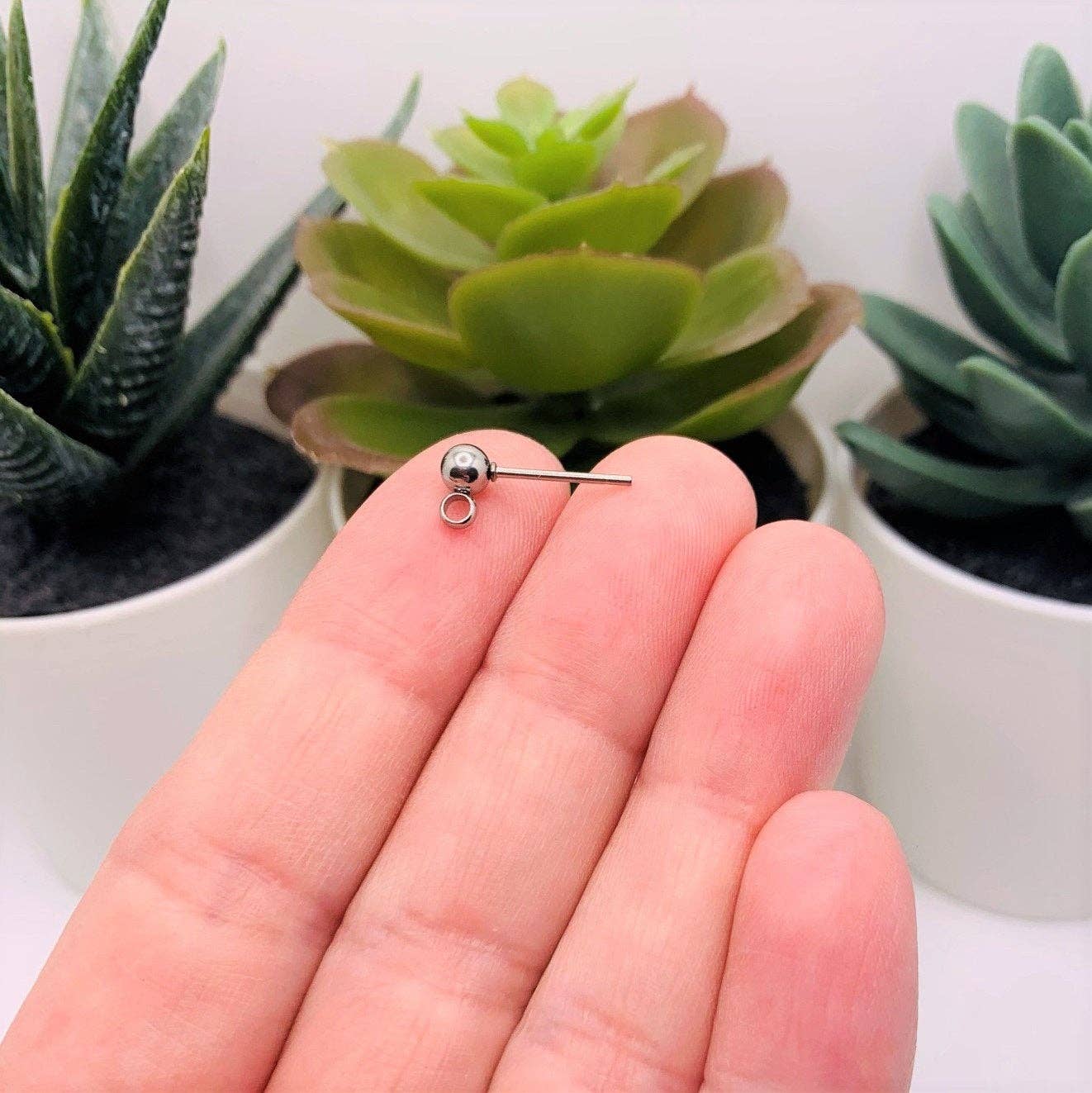 Guerrilla Charm – wholesale Individual charm/pendant – Silver 304 Stainless Steel Stud Earring Ball with Loop, 15x7mm1