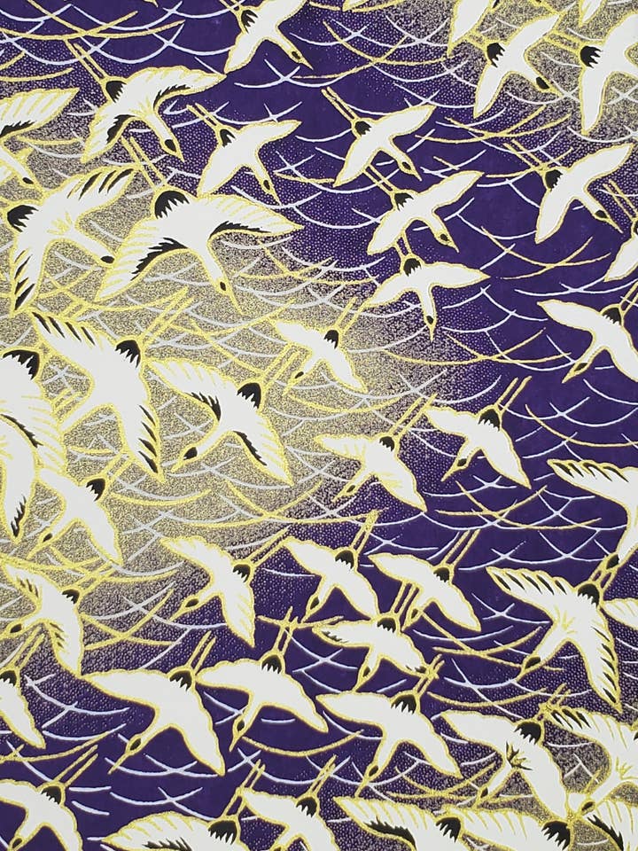 Yuzenshi: Flying Cranes On Purple & Gold for wholesale by Aitoh Company