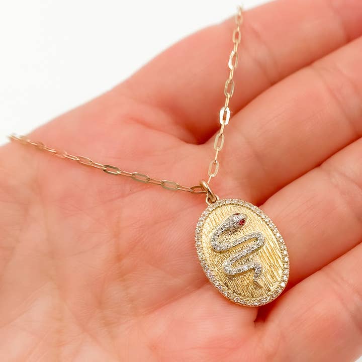 NFD72328. 14k Solid Gold Diamond and Gemstone Oval Snake Necklace for wholesale by Tresor Jewelry Inc.