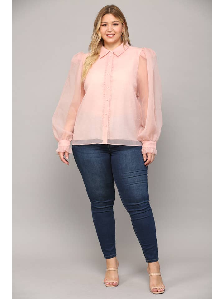 FATE – wholesale Buttoned-down shirt – Women's – FRILLED PLACKET PUFF SLV BLOUSE FT9959P14