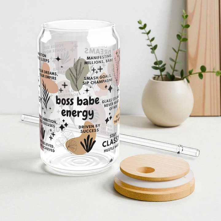 Boss Babe Motivational Sipper Glass Everyday Tumbler; 16oz for wholesale by EMESLY