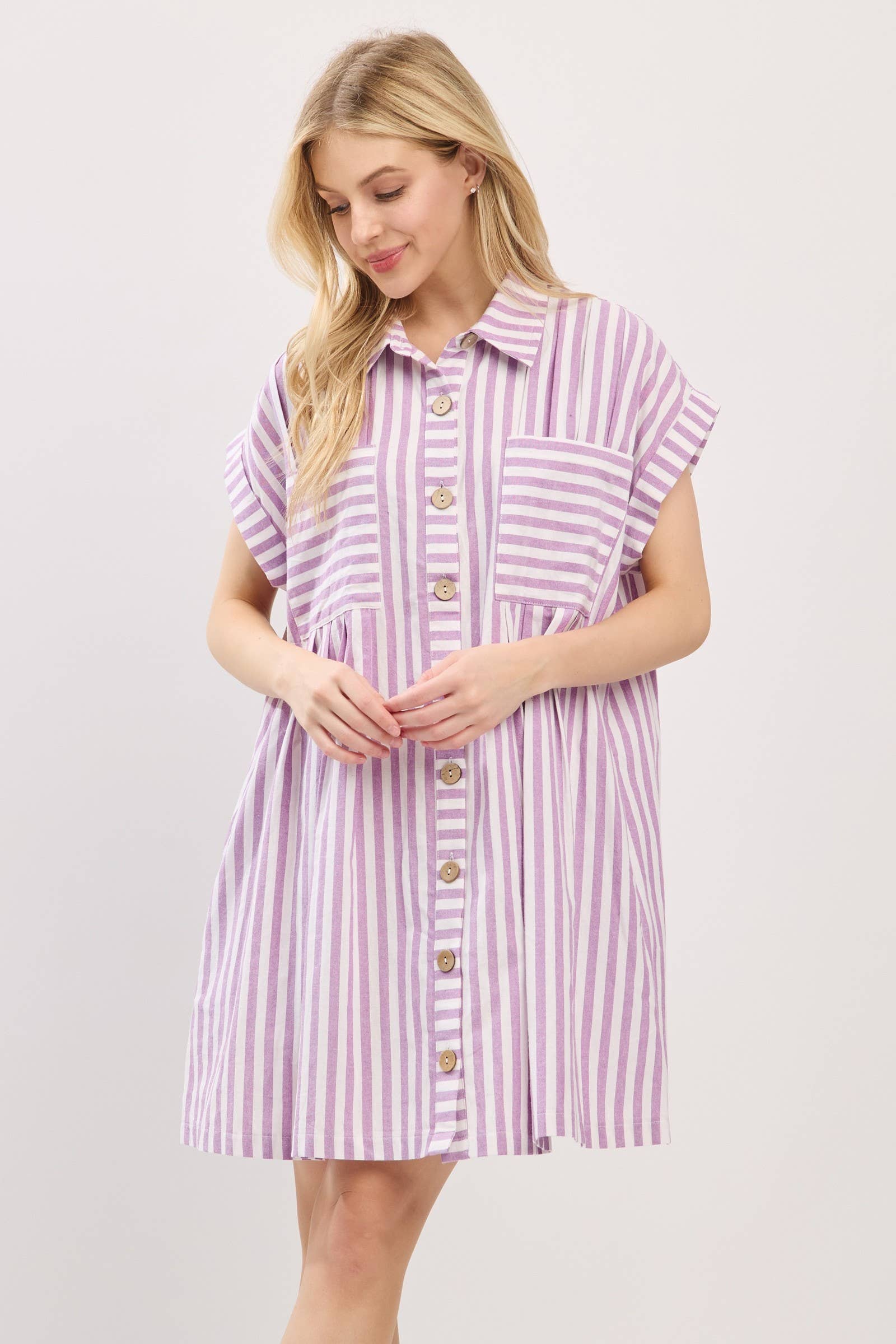 Sewn and Seen - Vente Robe – femme - ROBE TUNIQUE À RAYURES EN COTON AVEC BOUTONS33