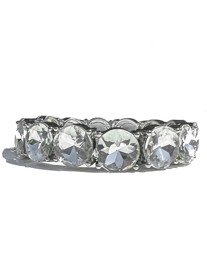 Pulseira Stretch de strass com Pedras de Cristal e Prata por atacado de 9Design