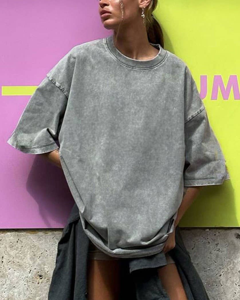 Rosa Clothing - Wholesale T-Shirt - Women's - Washed Distressed Crewneck Brushed T-Shirt12