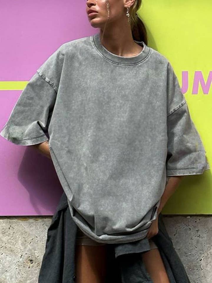 Rosa Clothing - Wholesale T-Shirt - Women's - Washed Distressed Crewneck Brushed T-Shirt12