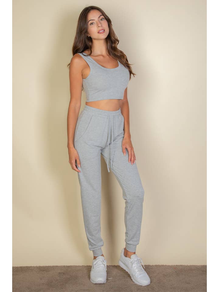 CAPELLA APPAREL - Wholesale Lounge Set - Women's - French Terry Cropped Tank Top & Joggers Set4